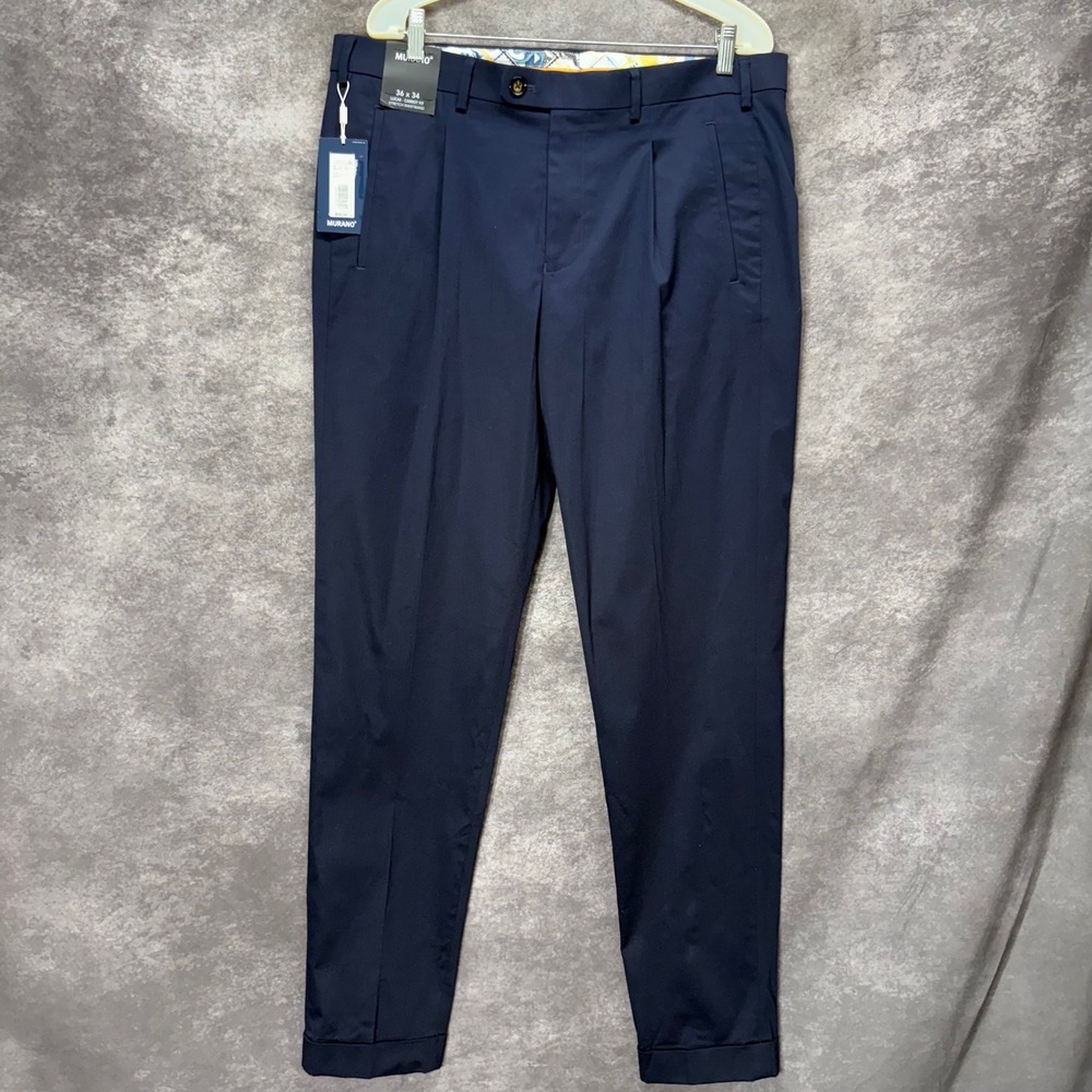 Murano Lucas Carrot Fit Dress Pants Mens Size 36x34 Navy Blue Modern Maritime